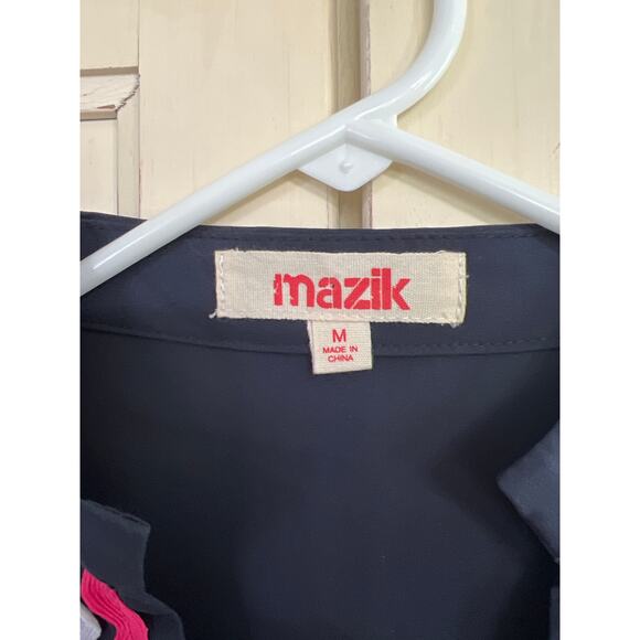 Mazik size medium navy blue top with colorful trim - Picture 3 of 4